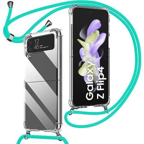 Coque Cordon pour Samsung Galaxy Z Flip 4 - Silicone Antichoc Transparent + Cordon Turquoise - E.F.Connection