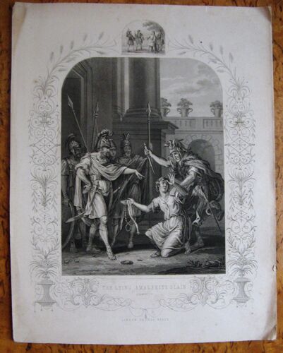 Gravure Ancienne 19° Family Bible 1851 John Brown - L'amalécite Tuée