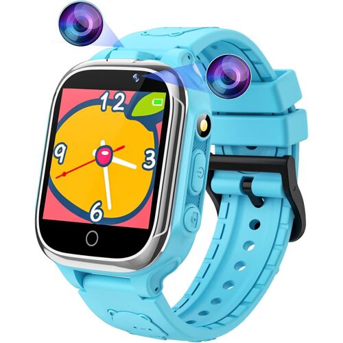 Montre Intelligente Pour Enfants 24 Jeux Podomètre Calorique Avec 2 Caméras Bleu