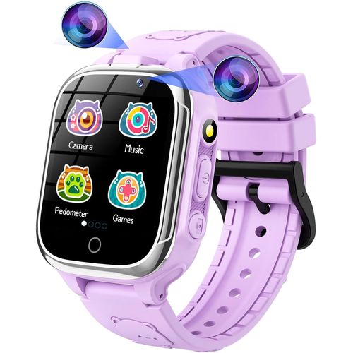 Montre Intelligente Pour Enfants 24 Jeux Podomètre Calorique Avec 2 Caméras Violet