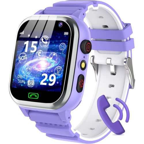 Montre Connectée Enfant Fille Garçon Avec Téléphone Sos Pedometer Jeux Réveil Violet