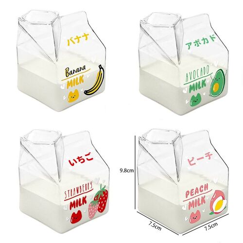 Boîte À Crème En Verre, Boîte Carrée Résistante À La Chaleur, Dessin Animé, Tasse À Lait, Tasse De 380ml, Kawaii, Porte-Bouteille