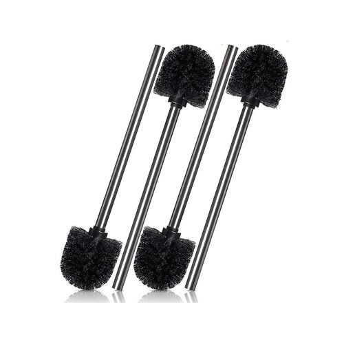 4 brosses de toilette, poignée en acier inoxydable avec tête interchangeable, noir