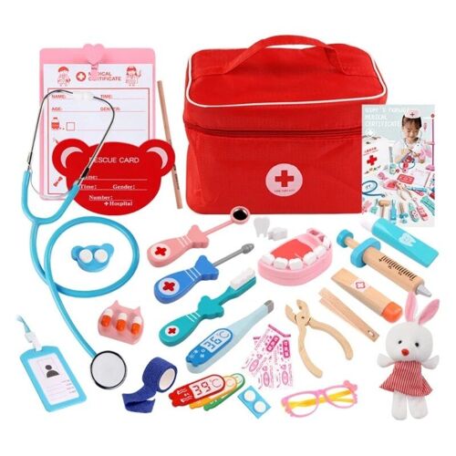 Dentiste - Kit Médical Pour Enfant, Ensemble De Simulation De Rôle, Équipement En Bois Réaliste, Kit De Dentiste Avec Étuis De Transport, Costume De Médecin
