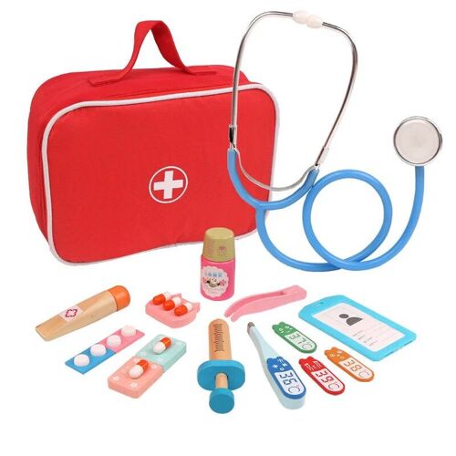 Doctor Toys A - Kit Médical De Simulation Pour Bébé, Sac Médical Rouge Pour Dentiste Et Infirmière, Jeu De Simulation, Ensemble De Médecin En Bois Pour Enfants, Cadeaux
