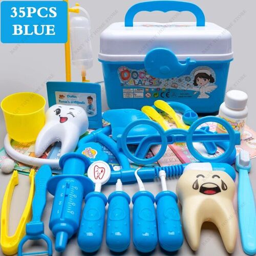35pcs Bleu - Kit Médical De Médecin Avec Boîte De Rangement Pour Enfants, Stéthoscope, Jouet, Équipement De Jeu De Simulation, 71 Pièces