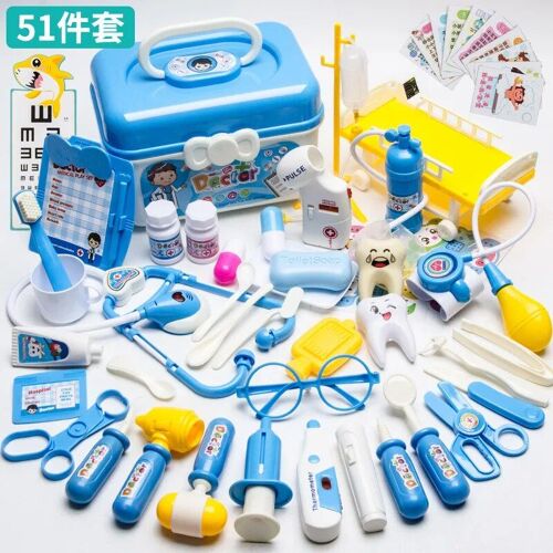 51pcs Bleu Avec Boîte - Ensemble De Médecin Pour Enfants, Stéthoscope Médical, Accessoires De Sac D'infirmière Dentaire, Jouets Pour Enfants