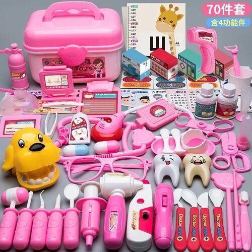 70pcs-Rose - Ensemble De Jouets De Simulation De Médecin Pour Enfants, Boîte Médicale, Boîte À Roulettes, Jeu De Simulation, Maison, Infirmière, Stéthoscope, Injection, Outil, Fille, Enfants, Nouveau