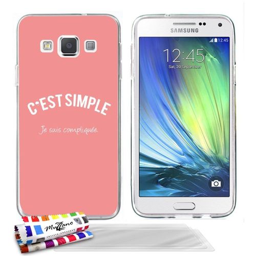 Coque Case Samsung Galaxy A3 (2015) "Je Suis Compliquée" Silicone Transparent Souple + 3 Films