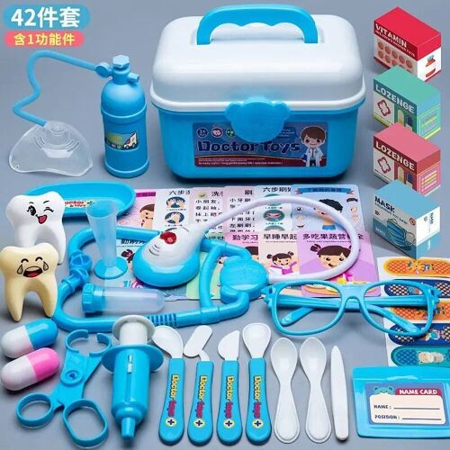 42pcs-Bleu - Ensemble De Jouets De Simulation De Médecin Pour Enfants, Boîte Médicale, Boîte À Roulettes, Jeu De Simulation, Maison, Infirmière, Stéthoscope, Injection, Outil, Fille, Enfants, Nouveau