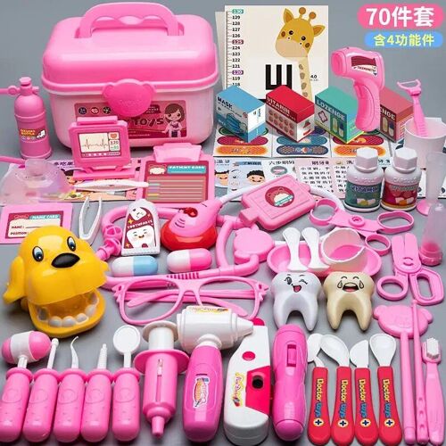 70pcs Rose - Ensemble De Jouets De Simulation De Médecin Pour Enfants, Boîte Médicale De Jeu De Simulation, Boîte À Roulettes Pour Fille, Maison De Jeu, Infirmière, Stéthoscope, Cadeaux D'injection