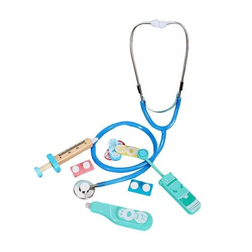 Bleu - 1 Set Funny Pretend Play Wooden Dentist Toys Stethoscope Toys Wooden Pretend Play