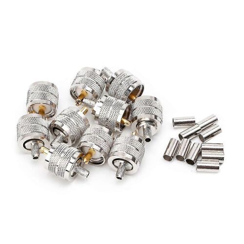 10pcs Uhf Mâle Pl259 Plug Crimp Rg58 / 142 Lmr195 Rg400 Connecteur de couplage vissé