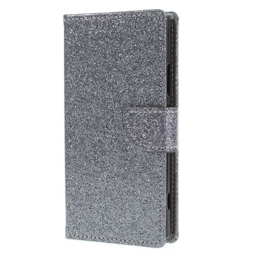 Etui rabat latéral gris effet paillettes pour Xperia XA2