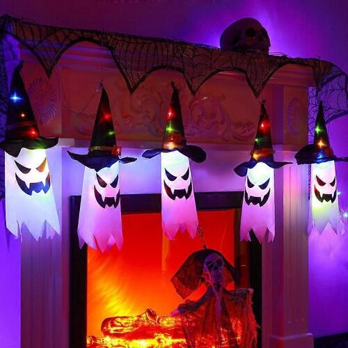 Halloween Bonbons Halloween Chapeau Led Fantôme Lumière Décoration De Fête Accessoire Chapeau Lumineux Coloré Forme Lumière Halloween Drapeau Vent Drapeau Pendentif Festival