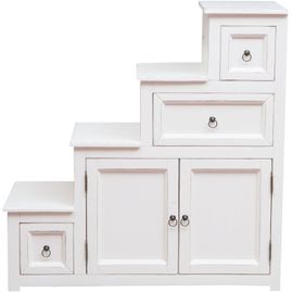 Commode Escalier Avec Tiroirs Rustique Style Bois Massif De Tilleul Finition Blanche Antique