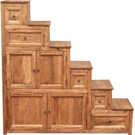 Commode Escalier Avec Tiroirs Rustique Style En Bois Massif De Tilleul Finition Naturelle - S Made In Italy