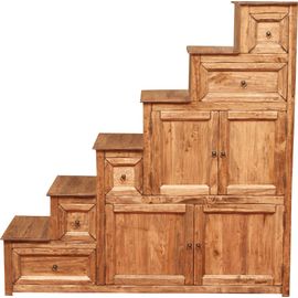 Commode Escalier Avec Tiroirs Rustique Style En Bois Massif De Tilleul Finition Blanche Antique - D Made In Italy