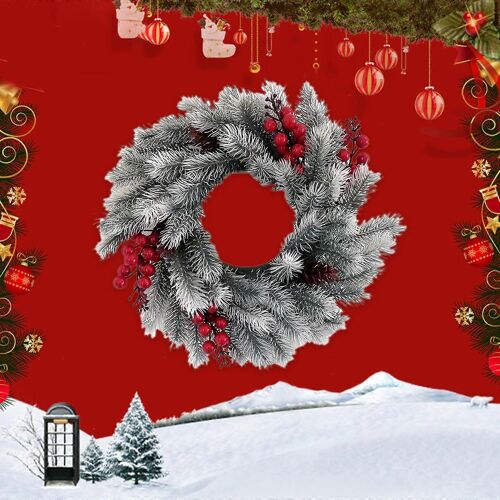 Vacances De Noël Adventskalender Couronne De Noël Flocons De Neige Blancs Avec Des Baies Rouges Décoration Murale Décoration En Plastique Fausse Couronne De Fleurs 35