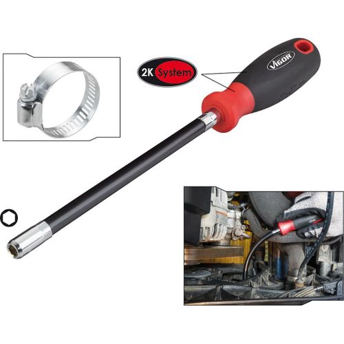 Vigor Tournevis flexible - Profil à 6 pans extérieurs - Ouverture de clé: 8 - Longueur totale: 300 mm - V4666