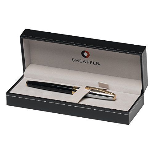 Sheaffer Sagaris Stylo Plume Pointe Moyenne Avec Capuchon Chrome Et Accents Or Noir