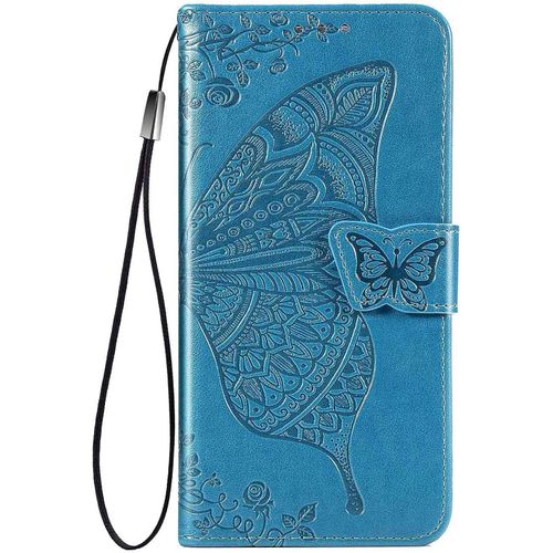 Pour Xiaomi Redmi 10c Coque, Gaufrage Papillon Tpu Premium Pu Ave Fentes Pour Cartes. Bleu