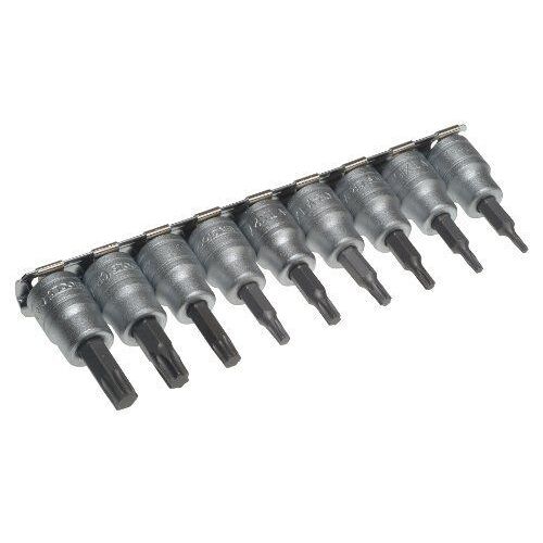 Teng M3813TX 40758 Lot de 9 porte-douilles Torx sur rail 9,5 mm