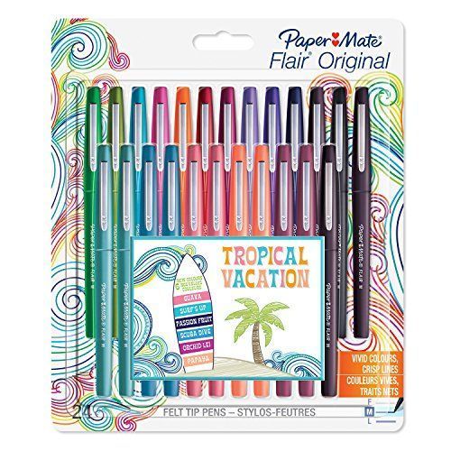Paper Mate Flair Stylos Feutre, Pointe Moyenne, Couleurs Tropicales Et Assorties, Lot De 24