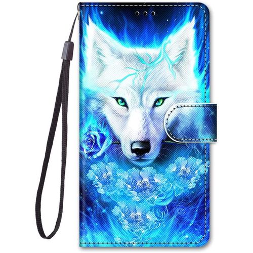 Coque Pour Oppo A53 4g/A33 2020/A32/A53s Clapet A Rabat Porte Carte Magnetique Flip Cuir Case Motif Dr?Le Silikon Bumper Pu Kickstand Cover - Loup Bleu