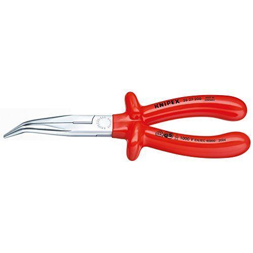 KNIPEX 26 27 200 Pince demi-ronde avec tranchant pince bec de cigogne chromée isolées par surmoulage, certifiées VDE 200 mm