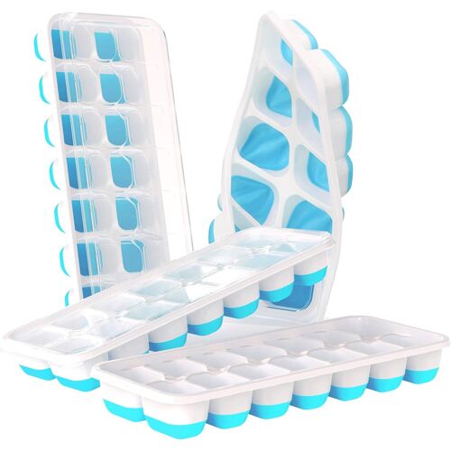 Lot De 4 Bac A Glacon Avec Couvercle - Bac Glacon Silicone 56 Glacons, Bac À Glaçons Certifié Lfgb Et Sans Bpa, Démouler Rapide, Empilable, Reutilisable, Pour Puree Bebe Jus Soupe Whisky, Bleu