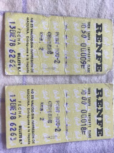 Renfe, Chemin De Fer Espagnol - 2 Tickets À Tarif Différent, Port Bou -Cerbère En 2 Eme Classe - Année 1978
