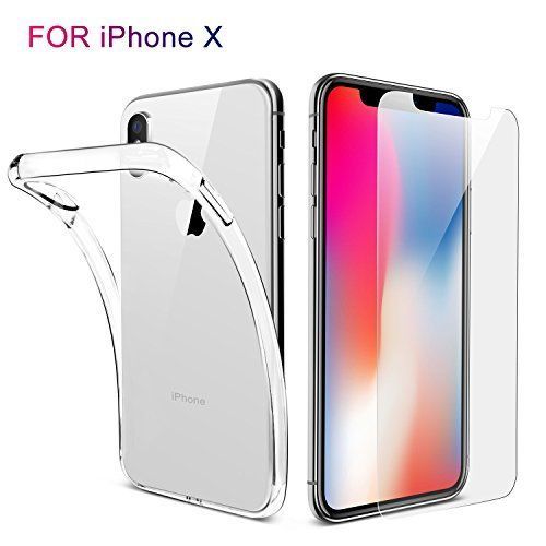 Hq-Cloud® Coque Gel Arrière En Silicone Transparent Pour Apple Iphone X + 1 Film De Protection D'écran En Verre Trempé