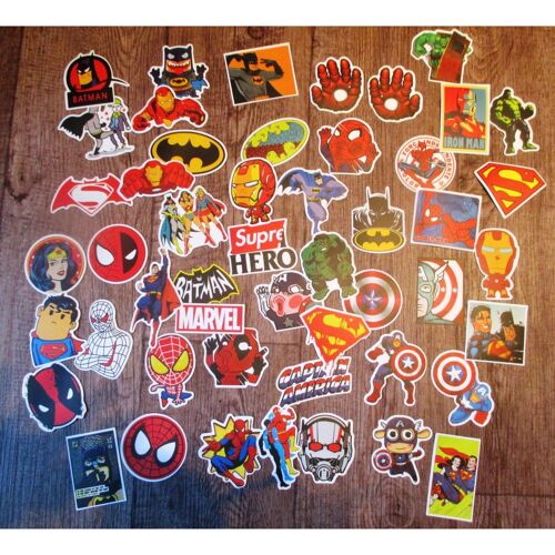 Lot De 50 Stickers Super Heros Autocollant Fond Blanc 5 A 8cm Ideéal Deco Pas Cher