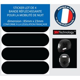 Lot De 4 Sticker Bandes Rétro-Réfléchissante Autocollant Casque Rectangle Arrondie Moto - Noir