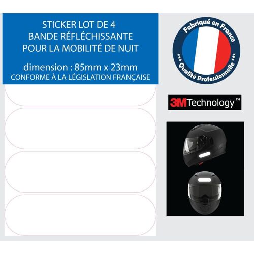 Lot De 4 Sticker Bandes Rétro-Réfléchissante Autocollant Casque Rectangle Arrondie Moto - Blanc