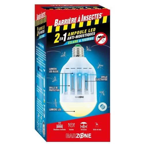 Barriere A Insectes Etui 1 Ampoule Led Barzone Anti-Moustiques 2-En-1