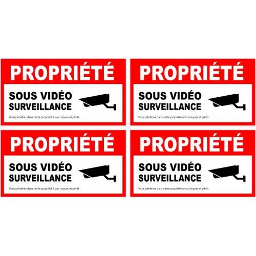 Alarme Propriété Sous Vidéo Surveillance Lot De 4 Logo 5669 Autocollant Adhésif Sticker - 17 Cm
