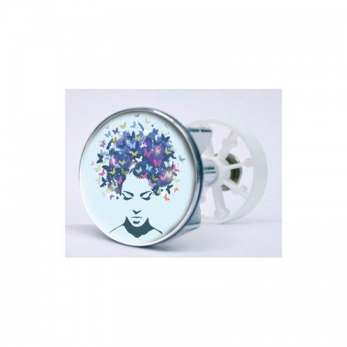 Stickers Belle Femme Avec Papillons1 Autocollant Bonde Lavabo Évier Bouchon - 4 Cm