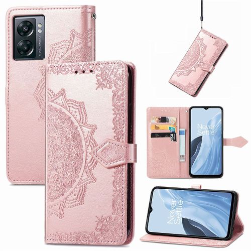 Saturcase Coque Pour Oneplus Nord N300, Mandala Gaufrage Pu Cuir Magnétique Flip Portefeuille Support Porte-Carte Protecteur Housse Étui Avec Dragonne Pour Oneplus Nord N300 (Or Rose)
