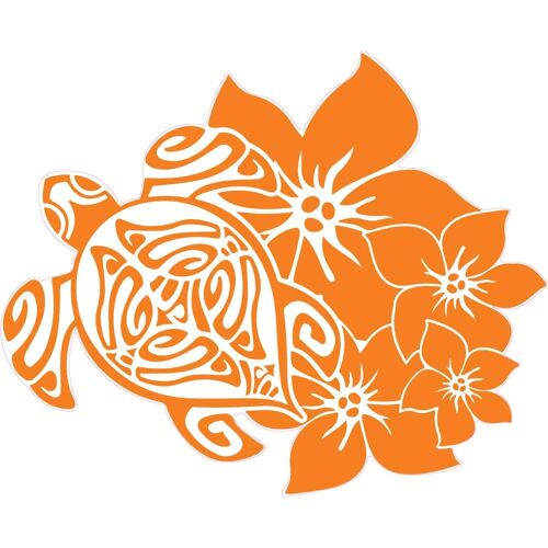 Tortue Hibiscus Autocollant Stickers 8 - Orange - 4 Cm