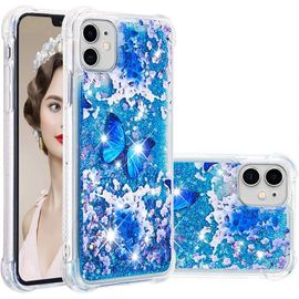 Iphone 12 Pro Max(6.7 Inch Coque Bling Glitter Floating Antichoc Protective Housse Compatible Pour Iphone 12 Pro Max (2020) Blue Butterfly Yb.