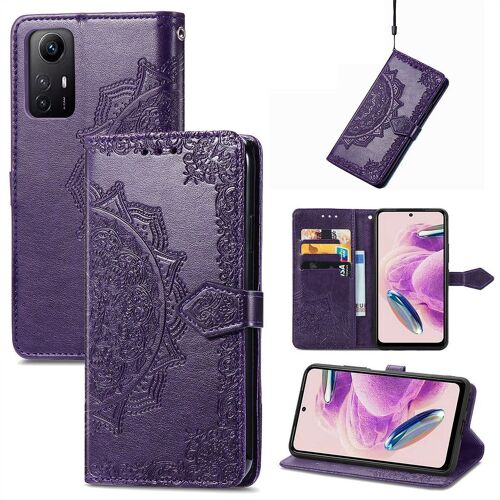 Saturcase Coque Pour Xiaomi Redmi Note 12s, Mandala Gaufrage Pu Cuir Magnétique Flip Portefeuille Support Porte-Carte Protecteur Housse Étui Avec Dragonne Pour Xiaomi Redmi Note 12s (Violet)