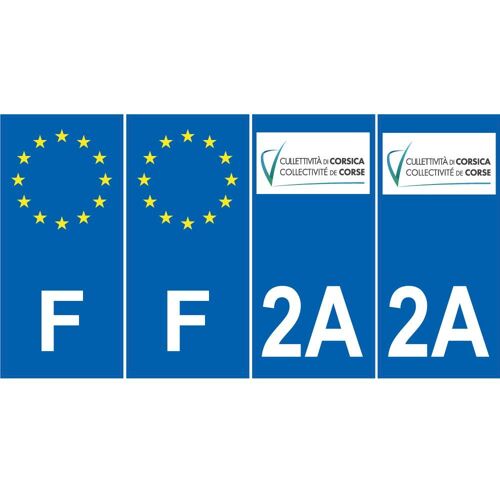 Lot De 4 Autocollants Bleu 2a Corse Du Sud Logo Corse - F Europe Nouvelles Régions Immatriculation Sticker - Droits