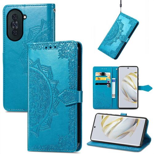 Saturcase Coque Pour Huawei Nova 10, Mandala Gaufrage Pu Cuir Magnétique Flip Portefeuille Support Porte-Carte Protecteur Housse Étui Avec Dragonne Pour Huawei Nova 10 (Bleu)