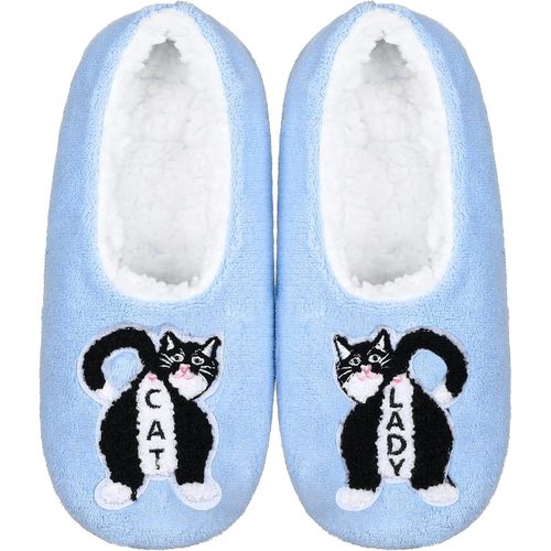 Tianyi-Chaussons Chaussettes Pour Femmes Avec Motif De Chat Hiver Chaud Amusantes Mignon Chaussons Antidérapant Sherpa Doublure Chaussettes Cadeau Pantoufles