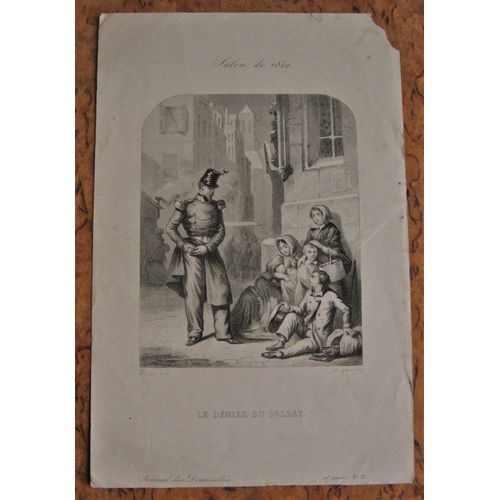 Gravure Ancienne 19° Le Denier Du Soldat Par Roche Salon 1849 Journal Demoiselles