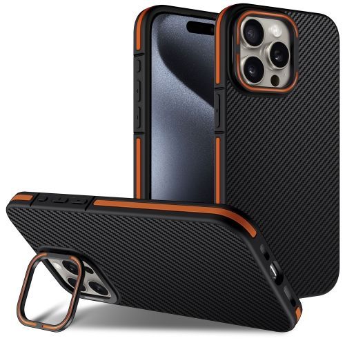 Étui Tpu Pour Iphone 16 Plus Avec Support D'objectif En Fibre De Carbone - Orange