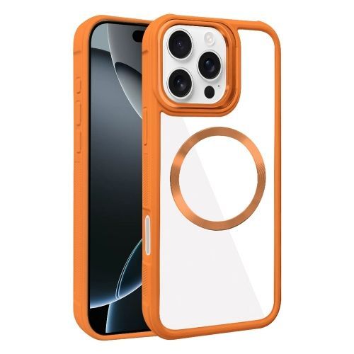 Coque Hybride Magsafe En Tpu Acrylique Pour Iphone 16 Plus - Texture Cd Plaquée (Orange)