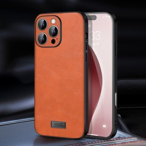 Étui En Cuir Hybride Antichoc Sulada Pour Iphone 16 Plus - Fait Main En Tpu (Orange)